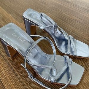 Metallic blue strappy by far kitten heels